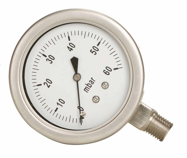 Pressure gauge with stainless steel film box